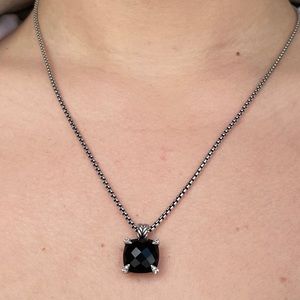 Authentic David Yurman Chateline Pendant Necklace with Black Onyx and Diamonds